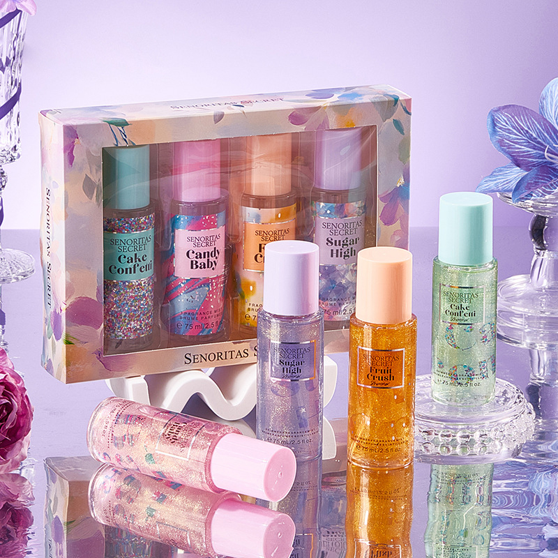 4 шт., 75 мл*4, парфюмированная вода, спрей для тела с цветочным рисунком, женский фруктовый спрей для тела, 75 мл, подарочный набор